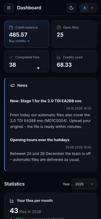 Mobile view of the tuning file portal on a smartphone